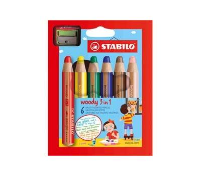 Pastelli Woody 3 in 1 diametro mina 10 mm con temperino astuccio 6 pezzi Stabilo 8806,2 - 10970