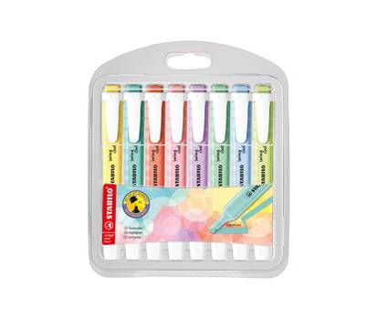 Evidenziatore Swing Cool Pastel - punta a scalpello - tratto 1 - 4 mm - colori assortiti - astuccio 8 pezzi - Stabilo - 275/8-08-1 - 4006381559492 - DMwebShop