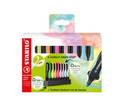 Evidenziatore Green Boss - punta a scalpello - tratto 2 - 5 mm - colori assortiti - deskset 8 pezzi - Stabilo - 6070/08-5 - 4006381572842 - DMwebShop