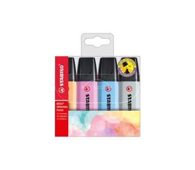 Evidenziatore Boss Pastel - colori assortiti - tratto 2 - 5 mm - astuccio 4 pezzi - Stabilo - 70/4-4 - 4006381567374 - DMwebShop