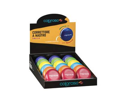 Correttore a nastro 5 mm x 6 mt colori assortiti expo 18 pezzi - 11632