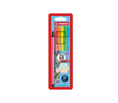 Pennarello Pen 68 - colori assortiti neon - astuccio 6 pezzi - Stabilo - 6806-1 - 4006381132503 - DMwebShop