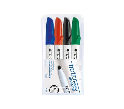 Pennarello a secco Memo per lavagne cancellabili - punta a scalpello - 6,5 mm - astuccio 4 colori - Tratto - 852200 - 8000825852206 - DMwebShop