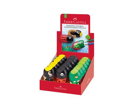 Temperamatite Animals con contenitore - 2 fori - con serbatoio e gomma assortiti - conf. 18 pezzi - Faber Castell - 183522 - 77111AA - DMwebShop