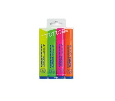 Evidenziatore Video - punta a scalpello - da 1 - 5 mm - astuccio 4 colori - Tratto - 830800 - 8000825830808 - DMwebShop
