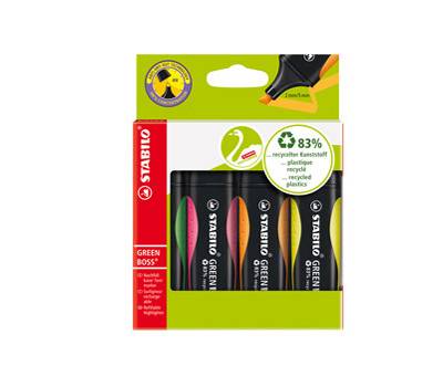 Evidenziatore Green Boss - punta a scalpello - tratto 2 - 5 mm - colori assortiti - plastica riciclata - astuccio 4 pezzi - Stabilo - 6070/4 - 4006381436854 - DMwebShop