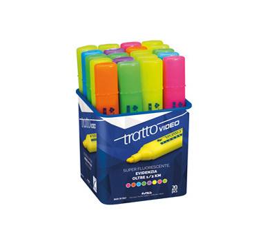 Evidenziatore Video - punta a scalpello - tratto 1 - 5 mm - colori assortiti - barattolo 20 pezzi - Tratto - F829200 - 8000825039553 - DMwebShop
