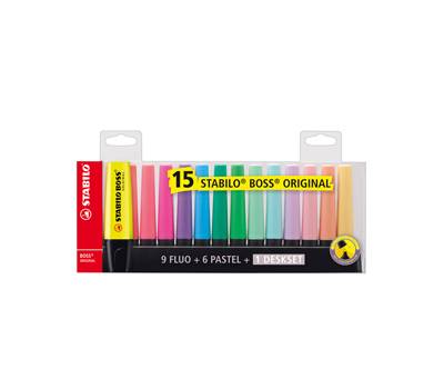 Evidenziatore Boss Original - punta a scalpello - tratto 2 - 5 mm - colori assortiti fluo + pastel - deskset 15 pezzi - Stabilo - 7015-01 - 4006381517478 - DMwebShop