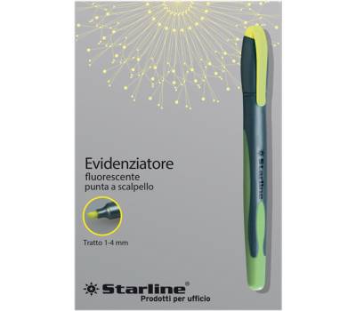 Evidenziatore a penna - punta scalpello - tratto 1 - 4 mm - giallo - conf. 12 pezzi - Starline - STL1638. - 8025133019899 - DMwebShop
