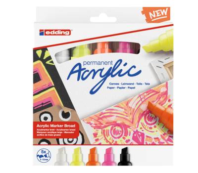 Marcatore permanente acrilico 5000 Broad Neon - colori assortiti - conf. 5 pezzi - Edding - 4-5000-5 - 4057305030849 - DMwebShop