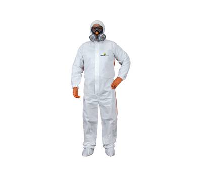 Tuta di protezione da rischio chimico DT125 - monouso - taglia L - bianco-arancio - Deltaplus - DT125GT - 3295249202958 - DMwebShop