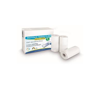 Rotolo per POS e carte di credito carta termica BPA free 57 mm x 7 mt 55 g m2 blister 3 pezzi - 20920