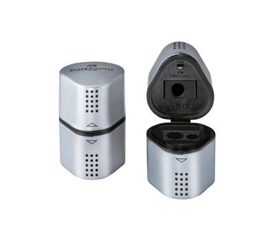 Temperamatite Grip 2001 con contenitore - 3 fori - silver - con doppio serbatoio - Faber Castell - 183800 - 4005401838005 - DMwebShop