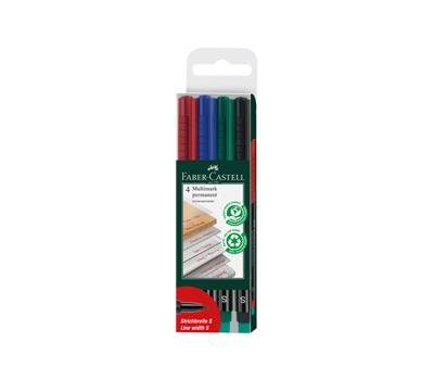 Pennarello Multimark universale permanente con gomma - astuccio 4 colori - punta superfine 0,4 mm - Faber Castell - 152304 - 4005401523048 - DMwebShop