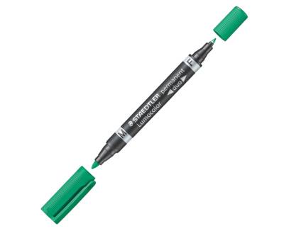 Pennarello Lumocolor Permanent Duo 348 punta feltro - punta 0,6 mm e 1,5 mm - verde - Staedtler - 348-5 - 4007817348024 - DMwebShop
