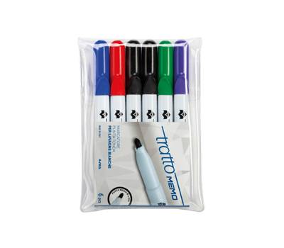 Pennarello a secco Memo per lavagne cancellabili - punta conica - 2,5 mm - astuccio 6 colori - Tratto - 854200 - 8000825854200 - DMwebShop