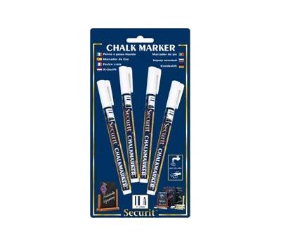 Marcatore a gesso liquido - punta fine da 1 - 2 mm - bianco - conf. 4 pezzi - Securit - BLA-SMA100-V4-WHI - 8718226493811 - DMwebShop