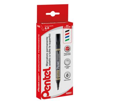 Marcatore permanente N860 - punta scalpello - astuccio 4 colori assortiti - Amiko - Pentel - 0100862 - 8006935008625 - DMwebShop