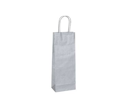 Portabottiglie BARBERA maniglie cordino 14 x 9 x 38 cm carta biokraft argento - 6217