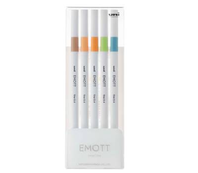 Fineliner Emott - tratto 0,4 mm - colori assortiti nature - conf. 5 pezzi - Uni Mitsubishi - M PEM-SY 5C 6 - 4902778248331 - DMwebShop