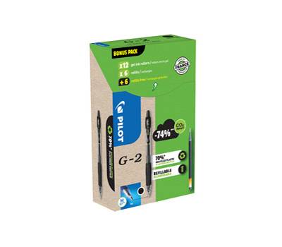 Penna roller gel scatto G 2 punta 0,7 mm 12 refill inclusi nero - 23375 Penna roller gel scatto G 2 punta 0,7 mm 12 refill inclusi nero - 23375