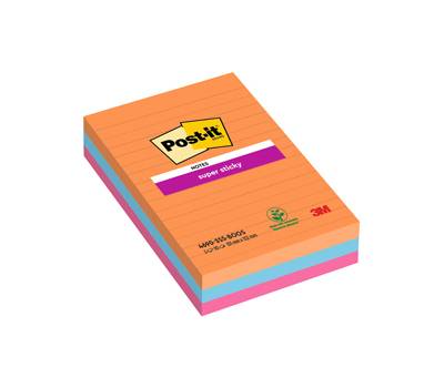 Blocco Post it Super Sticky 4690-3SS-BOOS a righe - 101 x 152 mm - colori Boost - 90 fogli - conf. 3 pezzi - Post-it - 7100234212 - 51141998862 - DMwebShop