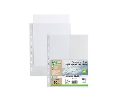 Buste forate Gea 100 - PP riciclato - buccia medium - 21 x 29,7 cm - conf. 50 pezzi - Sei Rota - 702112 - 8004972029733 - DMwebShop