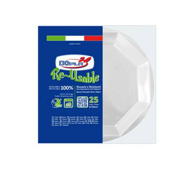 Piatto fondo riutilizzabile ottagonale diametro 22 cm PS reuse bianco Dopla 12508 - 26192