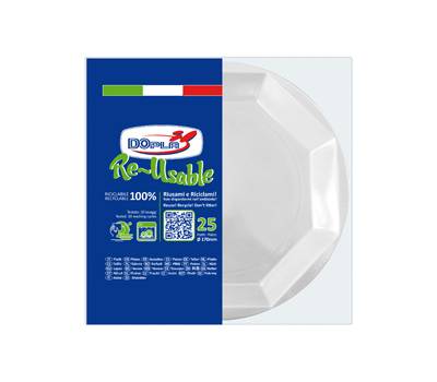 Piatto frutta riutilizzabile ottagonale diametro 17 cm PS reuse bianco Dopla 12512 - 26191