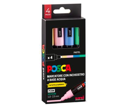 Marcatore Uni Posca PC5M - punta media 1,8 - 2,5 mm - colori assortiti pastel - conf. 4 pezzi - Uni Mitsubishi - M PC5MP 4P - 8007404250910 - DMwebShop