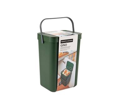 Pattumiera Gino - per rifiuti organici - 24 x 19 x 35,5 cm - 12 lt - verde bosco - Perfetto - 29125 - 8052474291257 - DMwebShop