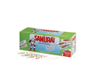 Stuzzicadente - doppia punta - in betulla - imbustato singolarmente - conf. 1000 pezzi - Samurai Party - 341CB - 8003350503551 - DMwebShop