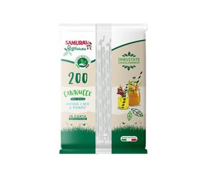 Cannuccia in carta - 24 cm - nero/nero-bainco - imbustata singolarmente - conf. 200 pezzi - Samurai Party - 3637SM - 8003350551620 - DMwebShop