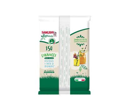 Cannuccia in carta - 20 cm - bianco/bianco-avana - imbustata singolarmente - conf. 150 pezzi - Samurai Party - 3639SM - 8003350551668 - DMwebShop