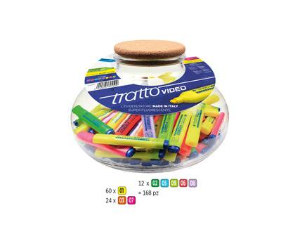 Evidenziatore Video - colori assortiti - boccia 168 pezzi - Tratto - F801500 - 8000825049316 - DMwebShop
