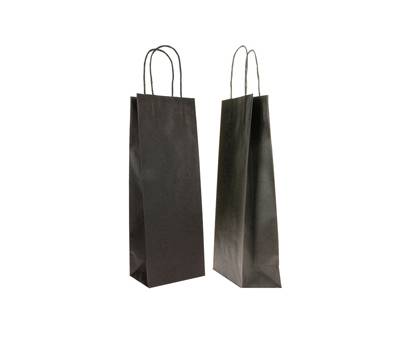 Portabottiglie BARBERA maniglie cordino 14 x 9 x 38 cm carta biokraft nero Mainetti Bags - 7994