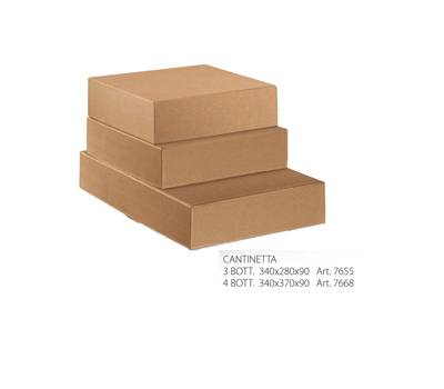 Scatola in cartone Onda avana fino a 3 bottiglie 34 x 28 x 9 cm - 7912 Scatola in cartone Onda avana fino a 3 bottiglie 34 x 28 x 9 cm - 7912