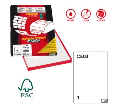 Etichetta adesiva C503 - carta - permanente - 210 x 297 mm - 1 etichetta per foglio - bianco - scatola 100 fogli A4 - Markin - X210C503 - 8007047034977 - DMwebShop