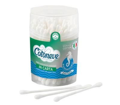 Bastoncini puliorecchie cotonati - carta biodegradabile - barattolo 100 pezzi - Cotoneve - 1601B - 8003350524945 - DMwebShop