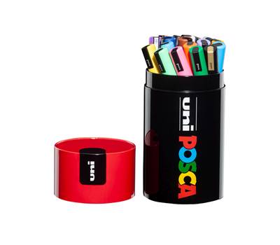 Marcatore Uni Posca PC5M - con coperchio rosso - punta media - colori assortiti - gift box 18 pezzi - Uni Mitsubishi - M 84008547 - 8059484008547 - DMwebShop
