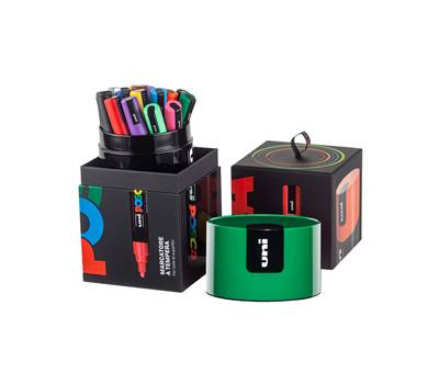 Marcatore Uni Posca PC5M - con coperchio verde - punta media - colori assortiti - gift box 18 pezzi - Uni Mitsubishi - M 84008578 - 8059484008578 - DMwebShop