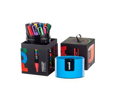 Marcatore Uni Posca PC5M - con coperchio blu - punta media - colori assortiti - gift box 18 pezzi - Uni Mitsubishi - M 84008639 - 8059484008639 - DMwebShop