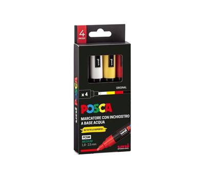 Marcatore Uni Posca PC5M - punta media 1,8 - 2,5 mm - colori assortiti - conf. 4 pezzi - Uni Mitsubishi - M PC5M 4P - 8007404250880 - DMwebShop