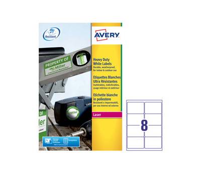 Poliestere adesivo L4715 - 99,1 x 67,7 mm - 8 etic. Per foglio - permanenti - bianco - conf. 20 fogli A4 - Avery - L4715-20 - 4004182048399 - DMwebShop