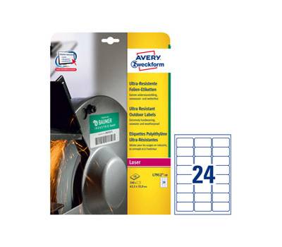 Etichette bianche in polietilene - per stampanti laser - 63,5 x 33,9 mm - 10 fogli - 24 etichetta per foglio - Avery - L7912-10 - 4004182068076 - DMwebShop