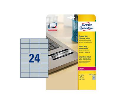 Etichetta in poliestere adesivo L6133 - permanenti - 70 x 37 mm - 24 etic. per foglio - argento - conf. 20 fogli A4 - Avery - L6133-20 - 4004182049839 - DMwebShop