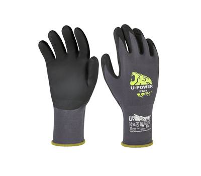 Guanti di protezione FLEX - con polsino giallo - taglia 08 - nero-grigio - conf. 12 pezzi - U-power - UG00001-08 - 8033546515679 - DMwebShop