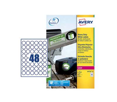 Etichette adesive tonde L4716 in poliestere laser permanenti diametro 30 mm 48 etichette per foglio 20 fogli bianco L4716 - 28017