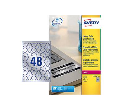 Etichette adesive tonde L6129 in poliestere laser permanenti diametro 30 mm 48 etichette per foglio 20 fogli argento - 28013