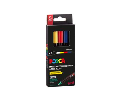Marcatore Uni Posca PC1M - punta extra fine 0,7 mm - colori assortiti - conf. 5 pezzi - Uni Mitsubishi - M PC1MR 5P/2 - 8007404249150 - DMwebShop